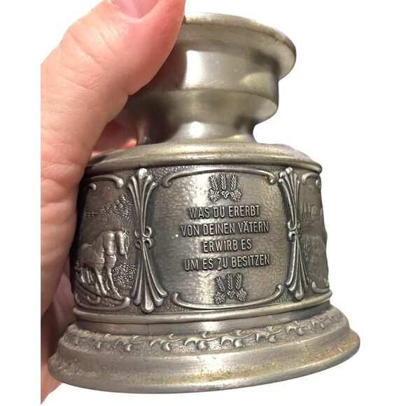 Vintage German Pewter Candle Holder & Goblet Set GUETEZEICHEN ZINNGERAT RAL GERM - Picture 6 of 8